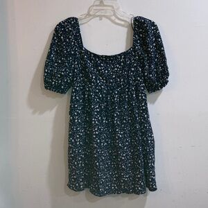 Miami Navy Floral Puff Sleeve Mini Dress